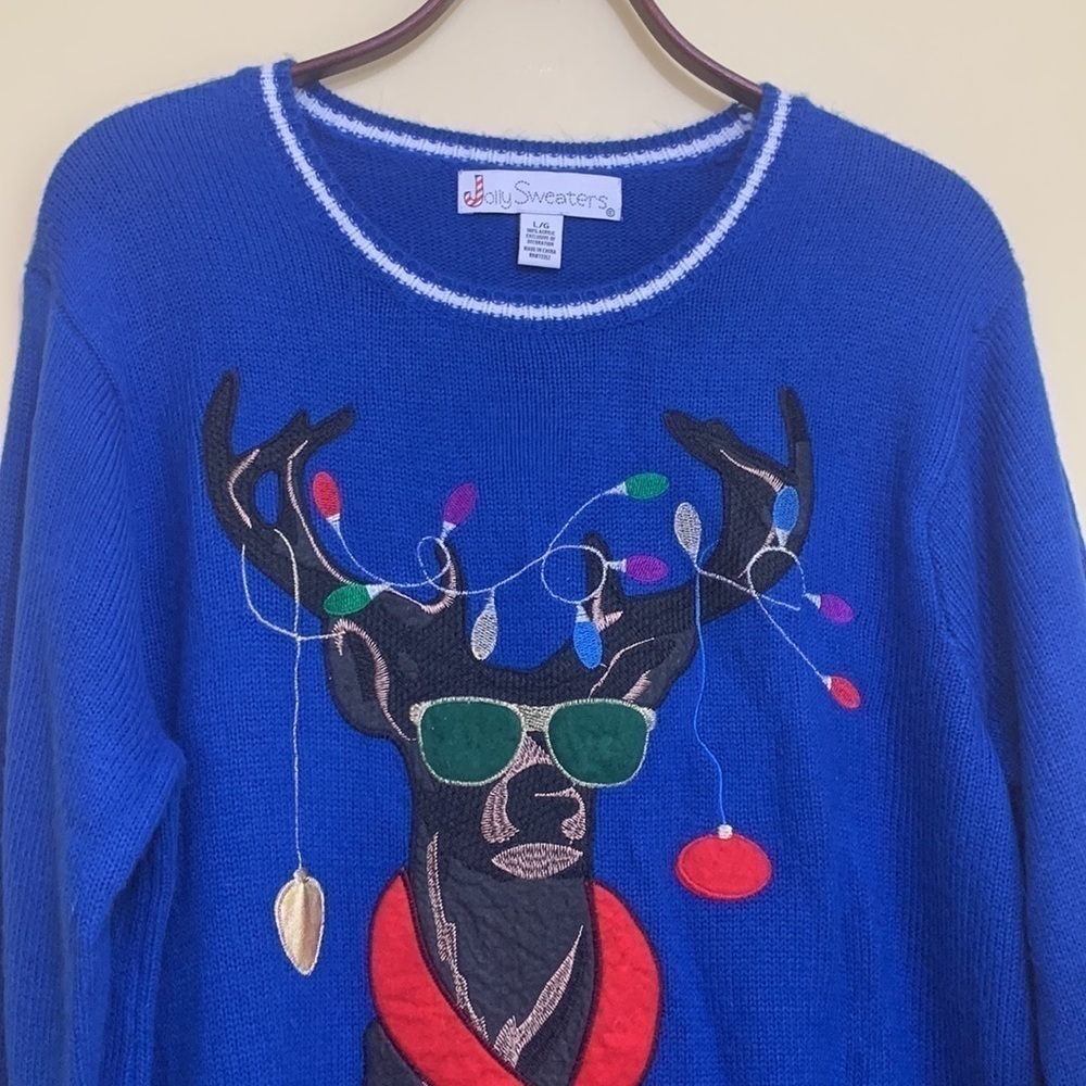 Jolly Sweaters | Blue “Bro Where’s The Party”Holiday Reindeer Unisex Sweater L - Picture 3 of 17